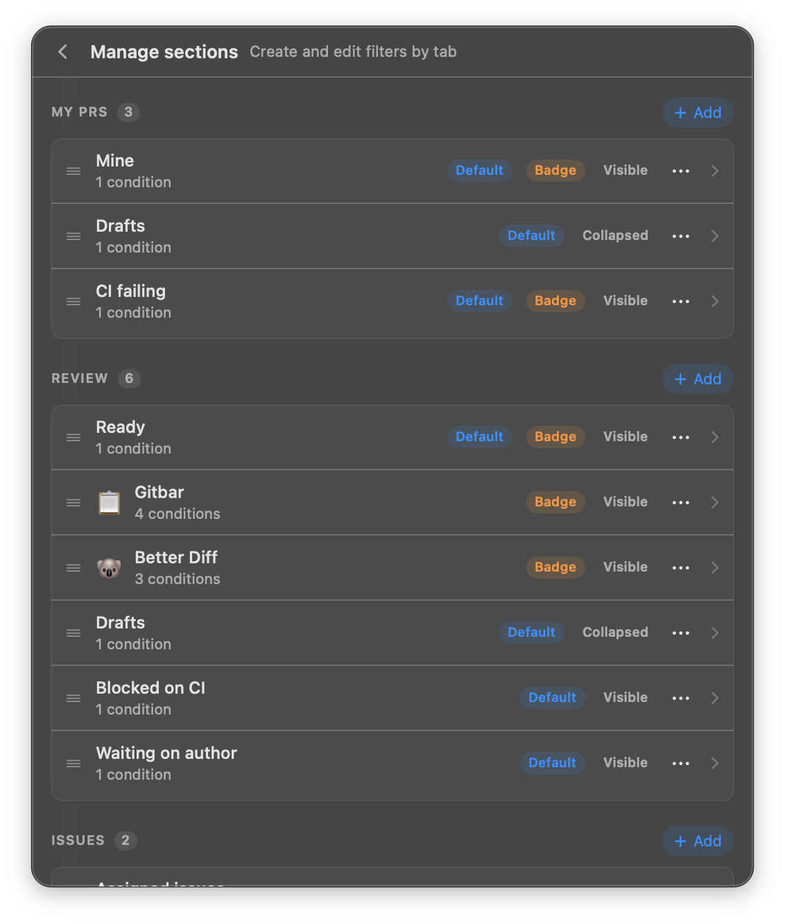 Manage sections